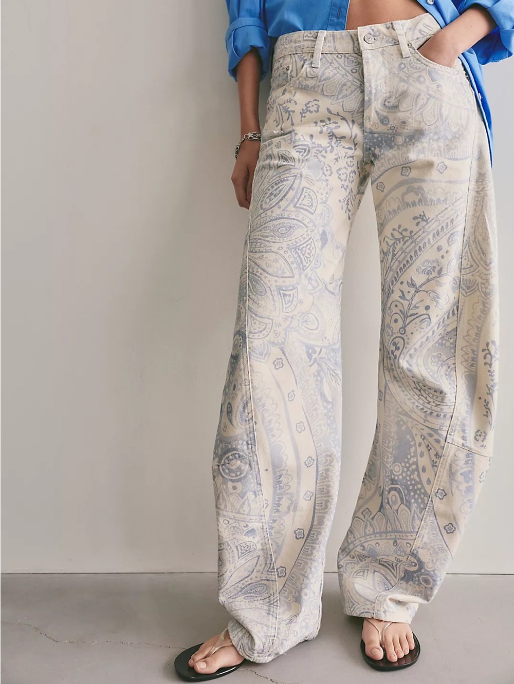NWT FREE PEOPLE WE THE FREE Fable Printed Low-Rise Twisted Bowed Jeans | $168